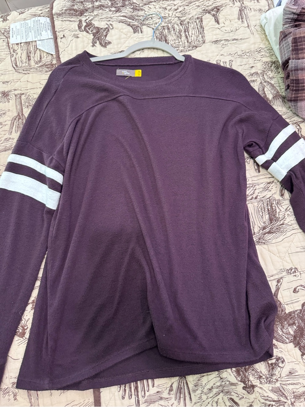 Everyday Long Sleeve Tee - Deep Plum with White Stripes